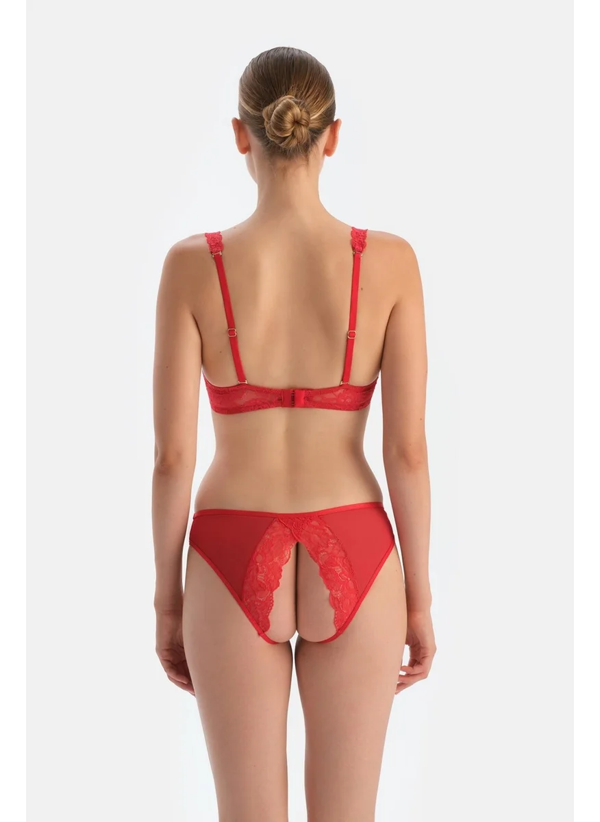 dagi Red Window Detail Lace and Tulle Briefs