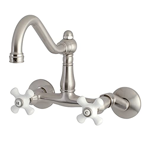 Kingston Brass KS3228PX Vintage Wall Mount Kitchen Faucet, Brushed Nickel, 8.5 x 8 x 6 - Image 1