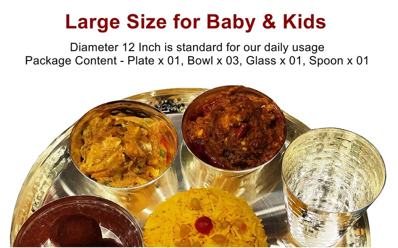 BENGALEN Silver Plated Dinner Set 12 Inch for Gift Baby Rice Ceremony Annaprashan Sanskar Kids Birthday for Boys Girls Home Decorative Festive Return Items - Image 5