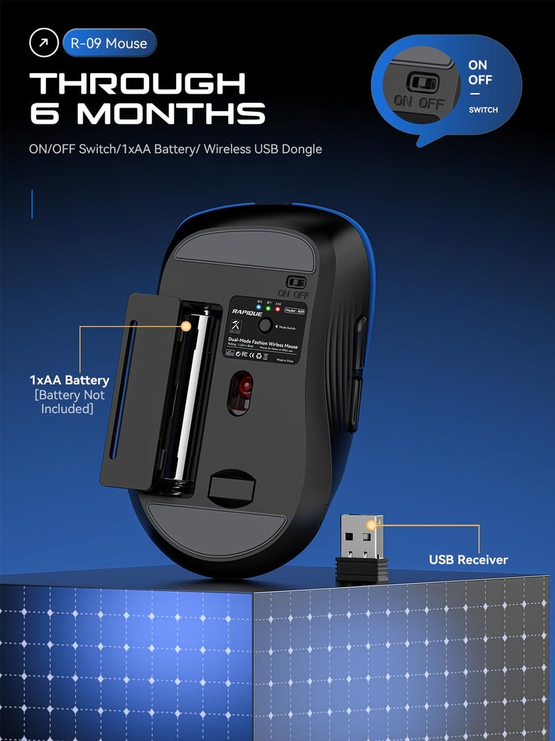 RAPIQUE Bluetooth Wireless Mouse - Dual Bluetooth & 2.4 GHz USB Receiver, Comfortable Grip, Quiet Clicks, Low Power - Multi-Device Compatibility for Laptop, MacBook, Computer, ipad(Gradient Blue) - Image 5