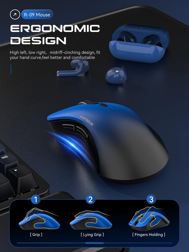 RAPIQUE Bluetooth Wireless Mouse - Dual Bluetooth & 2.4 GHz USB Receiver, Comfortable Grip, Quiet Clicks, Low Power - Multi-Device Compatibility for Laptop, MacBook, Computer, ipad(Gradient Blue) - Image 3