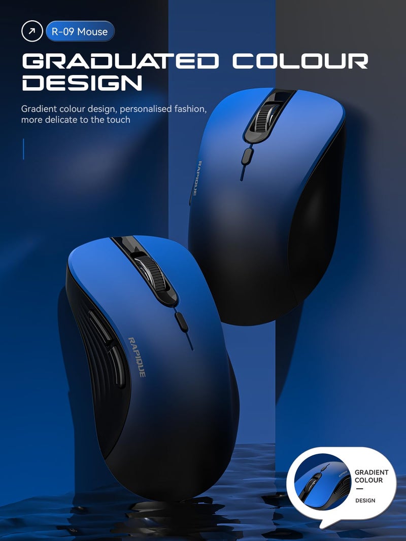 RAPIQUE Bluetooth Wireless Mouse - Dual Bluetooth & 2.4 GHz USB Receiver, Comfortable Grip, Quiet Clicks, Low Power - Multi-Device Compatibility for Laptop, MacBook, Computer, ipad(Gradient Blue) - Image 2