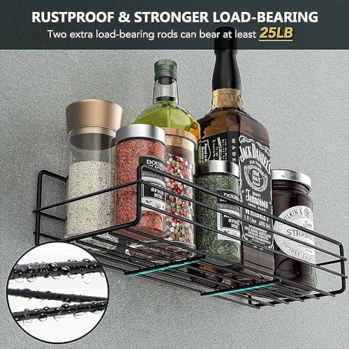 Homeor Multipurpose Self Adhesive Shelf for Bathroom/Kitchen Wall Mounted Rack Shelf with Magic Sticker Bathroom Organizer Without Drill, Pack of 2, Black Powder Coated - Image 5