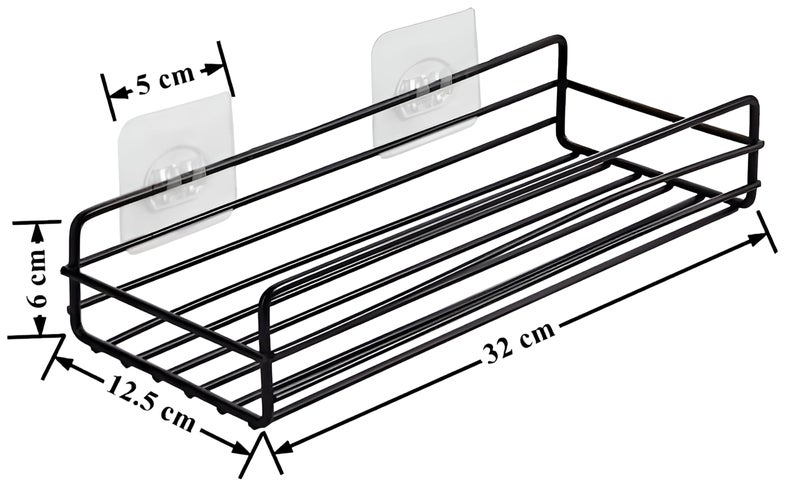 Homeor Multipurpose Self Adhesive Shelf for Bathroom/Kitchen Wall Mounted Rack Shelf with Magic Sticker Bathroom Organizer Without Drill, Pack of 2, Black Powder Coated - Image 3