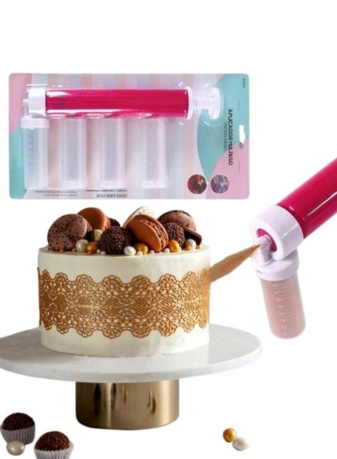 مسدس رش يدوي لتزيين الكيك مع 4 أنابيب رش - أدوات تزيين الكيك لتصميم الكعك والحلويات والبسكويت