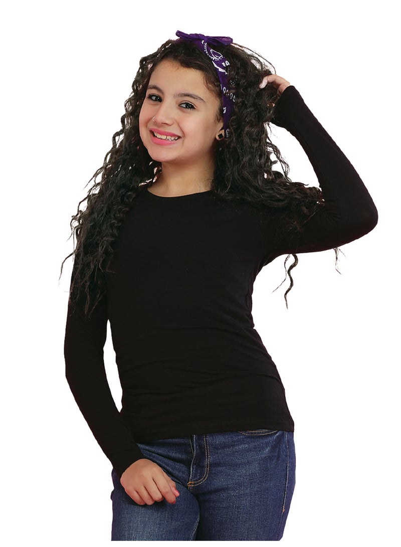 جولد كراون بدي قطن كم طويل حوض للبنات - اسود - Image 1