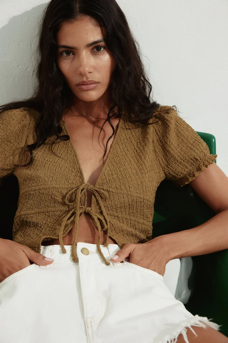 H&M Crinkled tie-front top