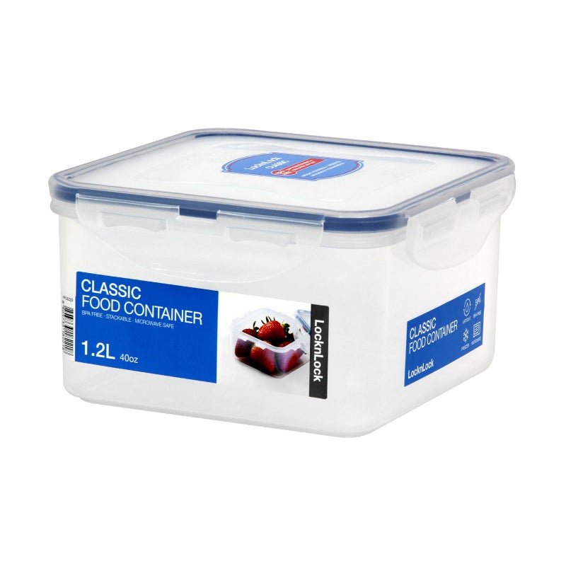 LOCK & LOCK LocknLock Square Short Food Storage Container 1.2L (1200ml) - Airtight Leak Proof - BPA Free, Microwave & Dishwasher Safe - Image 1