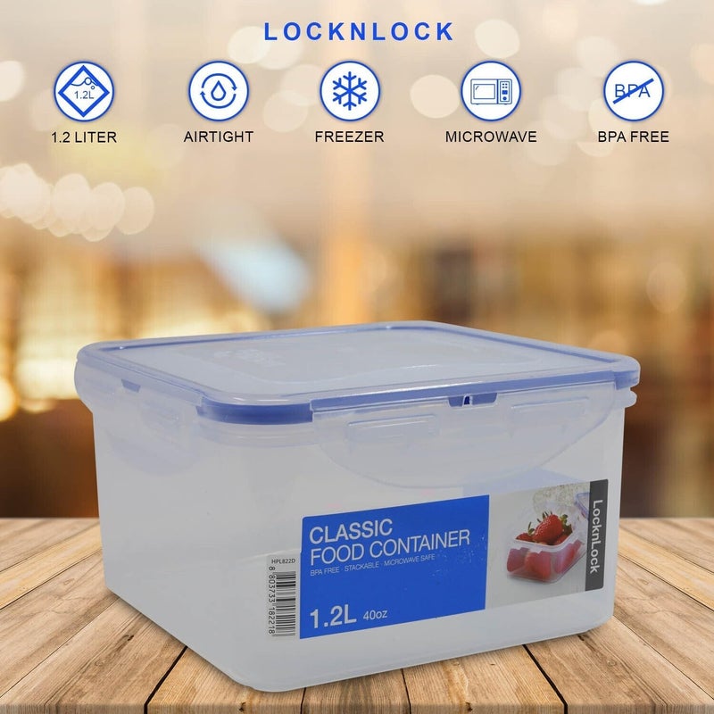 LOCK & LOCK LocknLock Square Short Food Storage Container 1.2L (1200ml) - Airtight Leak Proof - BPA Free, Microwave & Dishwasher Safe - Image 2