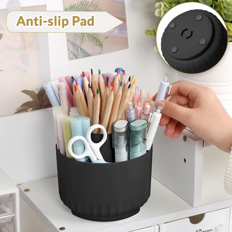 Skydue 360 Degree Rotating Pencil Pen Holder for Desk, Dual-Purpose Desk Organizer, Rotating Pencil Cup with 5 Slots, Office Supplies, Desk Decor for Office, School, Home - Image 3