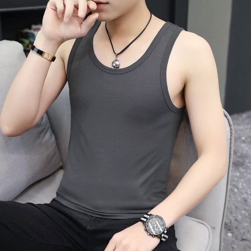 Mens Summer Ice Silk Vest Sleeveless Sportswear 2023 Vest dark gray 