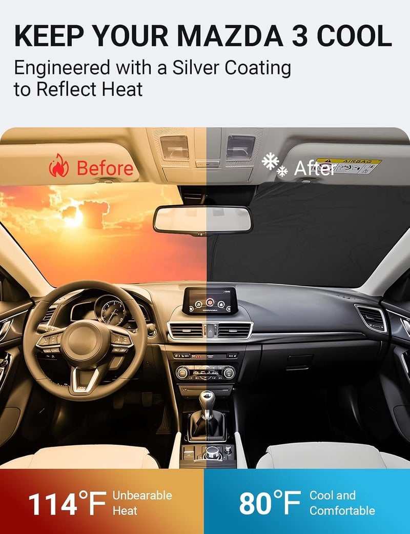 Proadsy واقي شمس أمامي قابل للطي من ، مصمم خصيصًا لسيارات Mazda 3 2014-2018 - ترقية 2024 (PRS287) - Image 3