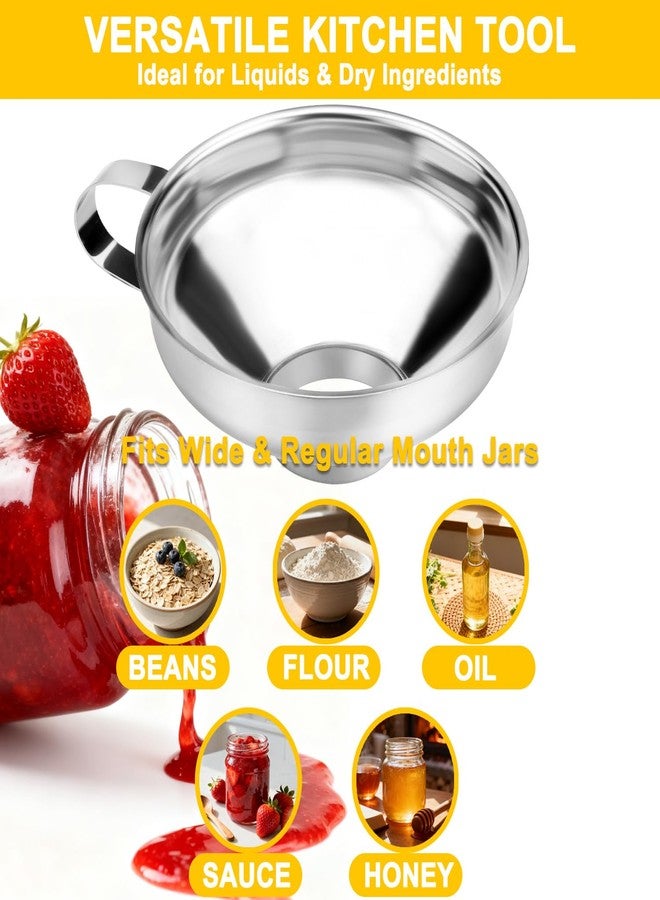 JETONN Stainless Steel Canning Funnel with Strainer, 3 Piece Wide & Regular Mouth Jar Funnels Set, Large & Small Metal Funnels with Detachable Umbrella Strainer, for Mason Jars, Jam, Liquids, Dry Goods - Image 4