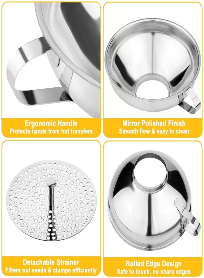 JETONN Stainless Steel Canning Funnel with Strainer, 3 Piece Wide & Regular Mouth Jar Funnels Set, Large & Small Metal Funnels with Detachable Umbrella Strainer, for Mason Jars, Jam, Liquids, Dry Goods - Image 3