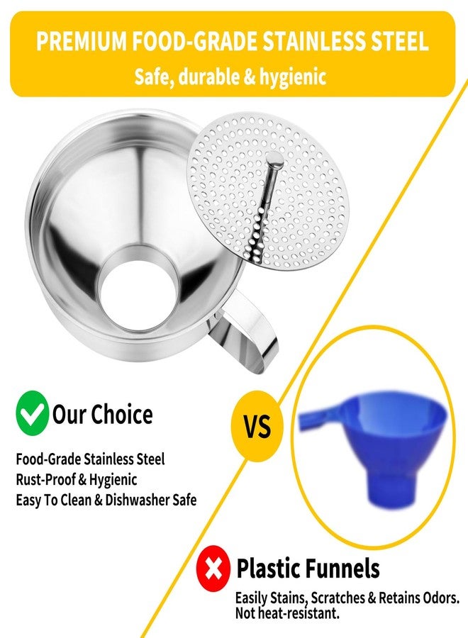 JETONN Stainless Steel Canning Funnel with Strainer, 3 Piece Wide & Regular Mouth Jar Funnels Set, Large & Small Metal Funnels with Detachable Umbrella Strainer, for Mason Jars, Jam, Liquids, Dry Goods - Image 2