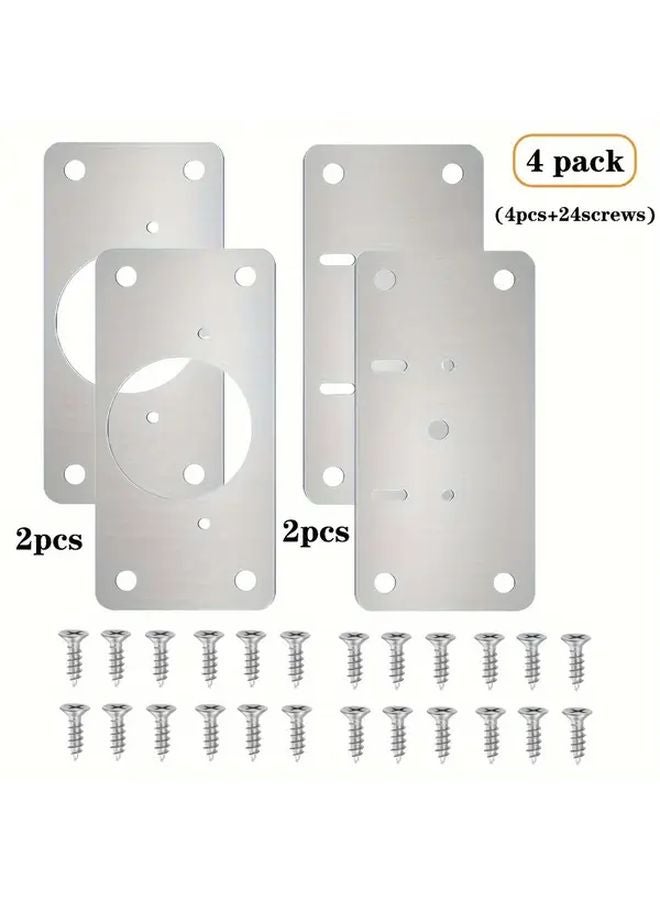4 Pack Hinge Repair Kit Metal Fixing Plates With Mounting Brackets Brushed Finish - Image 1