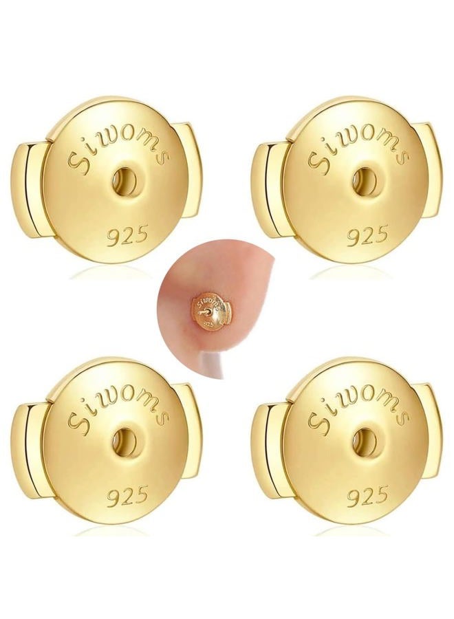 Siwoms 2-Pairs 18K Gold Plated Locking Earring-Back Replacements Secure for Diamond Studs, Hypoallergenic Sterling Silver Earring Backs for Notched Post, 7mm (Comfort, No-Fading)) - Image 1