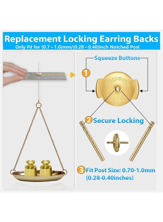Siwoms 2-Pairs 18K Gold Plated Locking Earring-Back Replacements Secure for Diamond Studs, Hypoallergenic Sterling Silver Earring Backs for Notched Post, 7mm (Comfort, No-Fading)) - Image 3