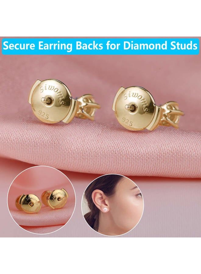 Siwoms 2-Pairs 18K Gold Plated Locking Earring-Back Replacements Secure for Diamond Studs, Hypoallergenic Sterling Silver Earring Backs for Notched Post, 7mm (Comfort, No-Fading)) - Image 2