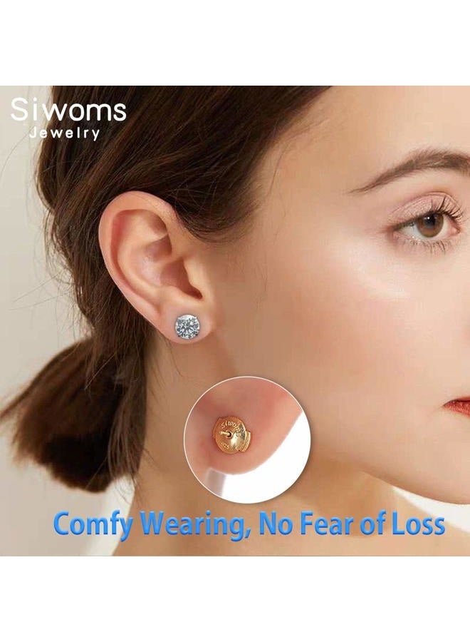 Siwoms 2-Pairs 18K Gold Plated Locking Earring-Back Replacements Secure for Diamond Studs, Hypoallergenic Sterling Silver Earring Backs for Notched Post, 7mm (Comfort, No-Fading)) - Image 4