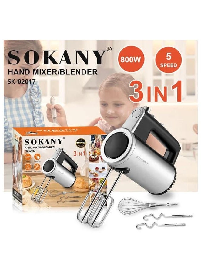 sokany SK-02017 Stainless Steel Hand Mixer/Blender 3 IN 1 - 5Speed\800W - Image 2
