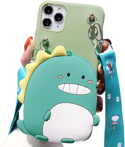 SGVAHY Wallet Case for iPhone 16 Pro Max with Strap Lanyard Cute Dinosaur Coin Purse Funny Phone Case Kawaii Soft Silicone Shockproof Cover for Women Girls - Image 1