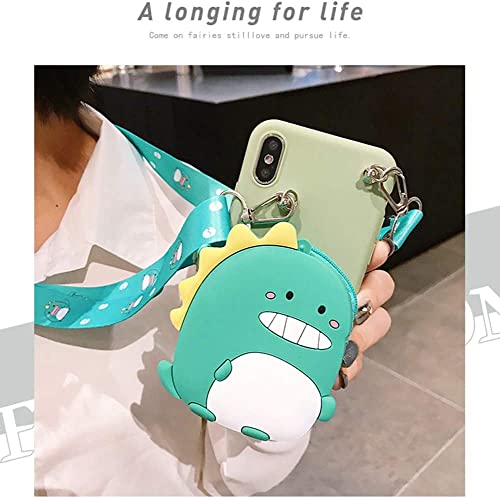 SGVAHY Wallet Case for iPhone 16 Pro Max with Strap Lanyard Cute Dinosaur Coin Purse Funny Phone Case Kawaii Soft Silicone Shockproof Cover for Women Girls - Image 3