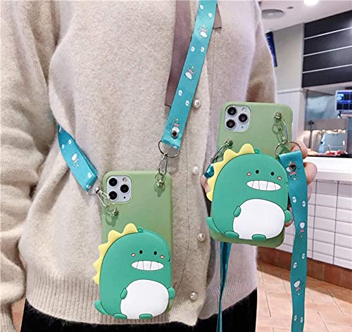SGVAHY Wallet Case for iPhone 16 Pro Max with Strap Lanyard Cute Dinosaur Coin Purse Funny Phone Case Kawaii Soft Silicone Shockproof Cover for Women Girls - Image 4