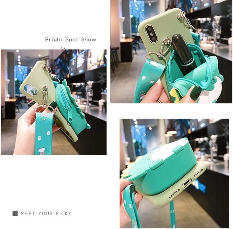 SGVAHY Wallet Case for iPhone 16 Pro Max with Strap Lanyard Cute Dinosaur Coin Purse Funny Phone Case Kawaii Soft Silicone Shockproof Cover for Women Girls - Image 5