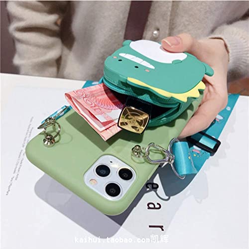 SGVAHY Wallet Case for iPhone 16 Pro Max with Strap Lanyard Cute Dinosaur Coin Purse Funny Phone Case Kawaii Soft Silicone Shockproof Cover for Women Girls - Image 2