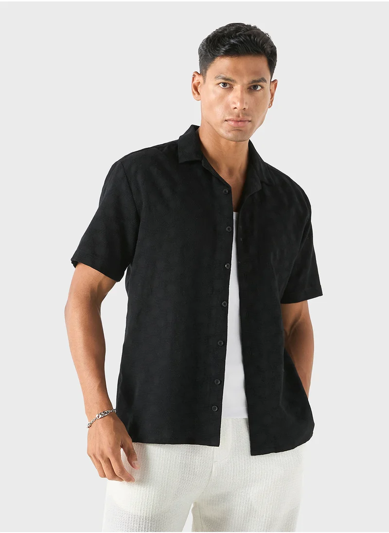 ايكونيك Iconic Regular Fit Textured Shirt with Camp Collar