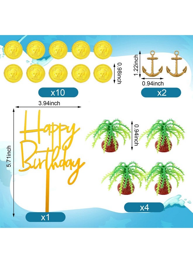 Charniol 32 Pcs Pirate Ship Cake Topper Nautical Sailboat Model Decoration Set Gold Coins And Pirate Gems Kids Telescope Pirate Treasure Chest Compass Mini Palm Tree For Kids Pirate Birthday Party Supplies - Image 5
