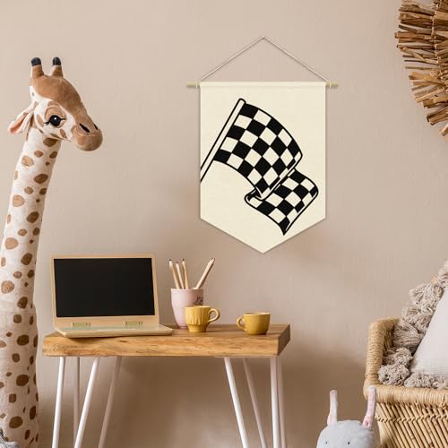 XYDEG Boy Room Decor,Playroom Decor,Toddler Boy Room Decor,Little Racer Dude Race Car Room Canvas Banner Wall Art Decor,Buffalo Plaid Racing Flag Hanging Canvas Banner,Racing Enthusiast Gifts - Image 3
