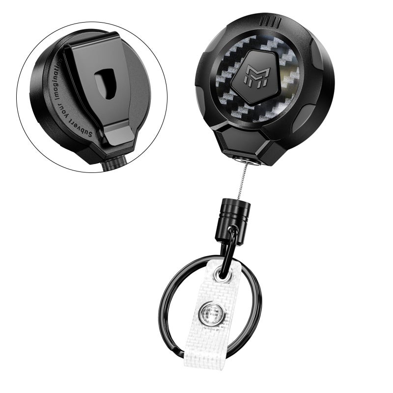 MNGARISTA Upgraded Heavy Duty Retractable Keychain with Belt Clip, 10 OZ Retraction, 31.5" Stainless Steel Cord, 3K Carbon Fiber ID Badge Reel with Badge Strap and Key Ring - Image 1