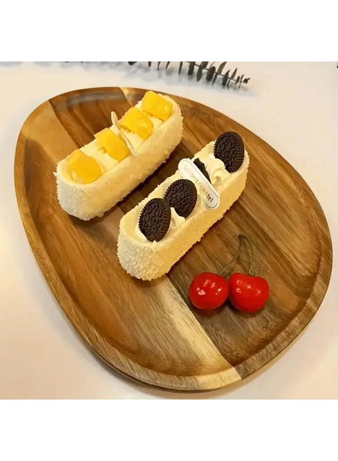Rustic Acacia Wood Oval Serving Platter Chopboard for Afternoon Tea Salad Sushi Display Durable Natural Tableware for Fish Dessert Cake Housewarming Wedding Holiday Gift Kitchen Picnic RV Restaurant Use - Image 5