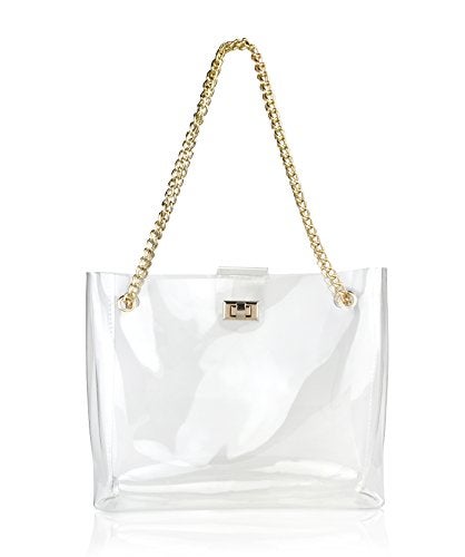 Hoxis Multifunction Clear Chain Tote with Turn Lock Womens Shoulder Handbag (Clear) - Image 1