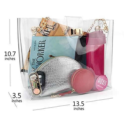 Hoxis Multifunction Clear Chain Tote with Turn Lock Womens Shoulder Handbag (Clear) - Image 5