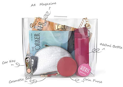 Hoxis Multifunction Clear Chain Tote with Turn Lock Womens Shoulder Handbag (Clear) - Image 4