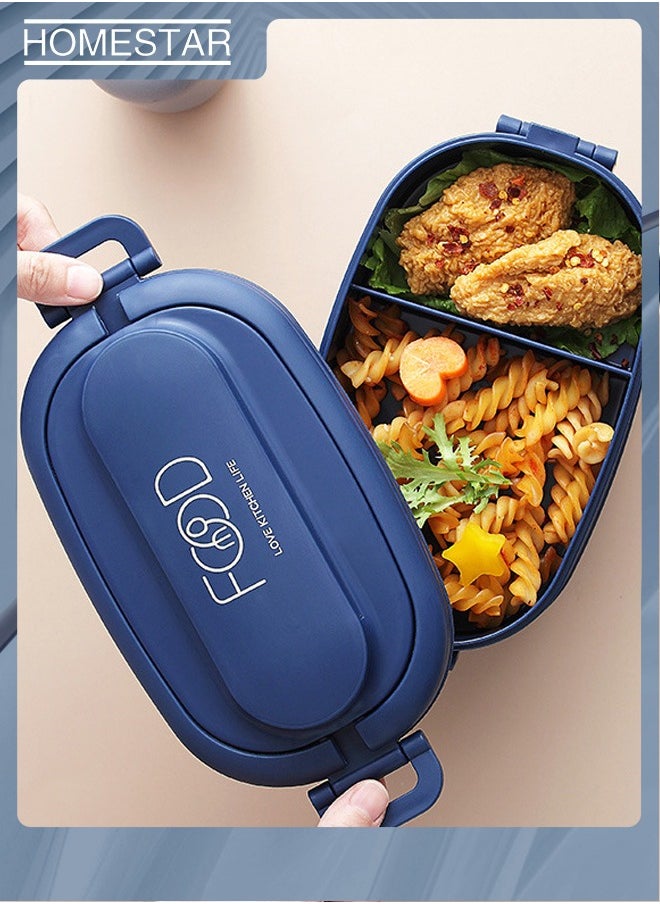 HOMESTAR - PP Plastic Two-Layer  Lunch Box with 3-Grids Bento Box  Food Storage Box for Students Worker Navy - Image 1