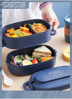 HOMESTAR PP Plastic Two-Layer  Lunch Box with 3-Grids Bento Box  Food Storage Box for Students Worker Navy  - Image 2