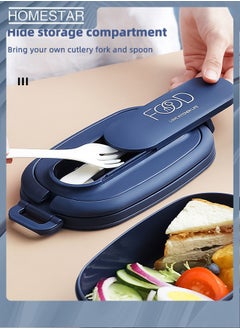 HOMESTAR PP Plastic Two-Layer  Lunch Box with 3-Grids Bento Box  Food Storage Box for Students Worker Navy  - Image 4