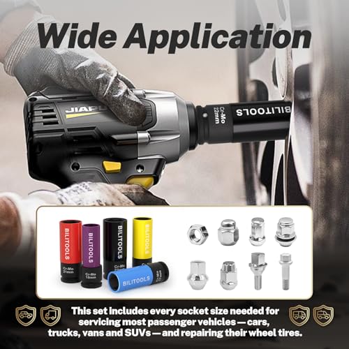 BILITOOLS 1/2 inch Drive Impact Lug Nut Socket Set, 15 17 19 21 22 MM Non-Marring Thin Wall Wheel Protector Nut Socket - Image 3