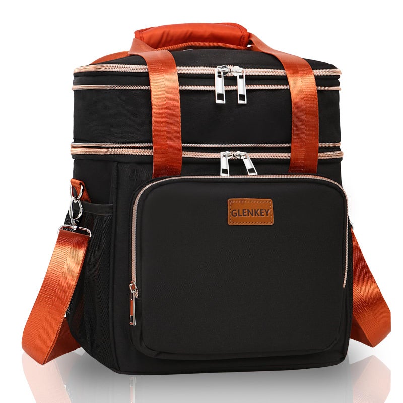 Expandable Insulated Lunch Box for Women Men Double Deck Large Lunch Bag Tote Leakproof Lunch Cooler with Shoulder Strap for Adults Work Shift Outdoor Picnic Daytrip Black 16LGLENKEY