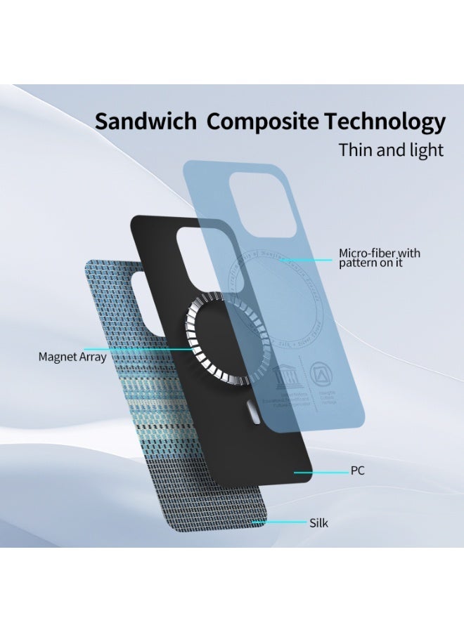 iPhone 16 Pro Max case, luxurious and stylish silk texture, magnetic TPU shockproof protective case, compatible with MagSafe (Ocean Silver). - Image 5