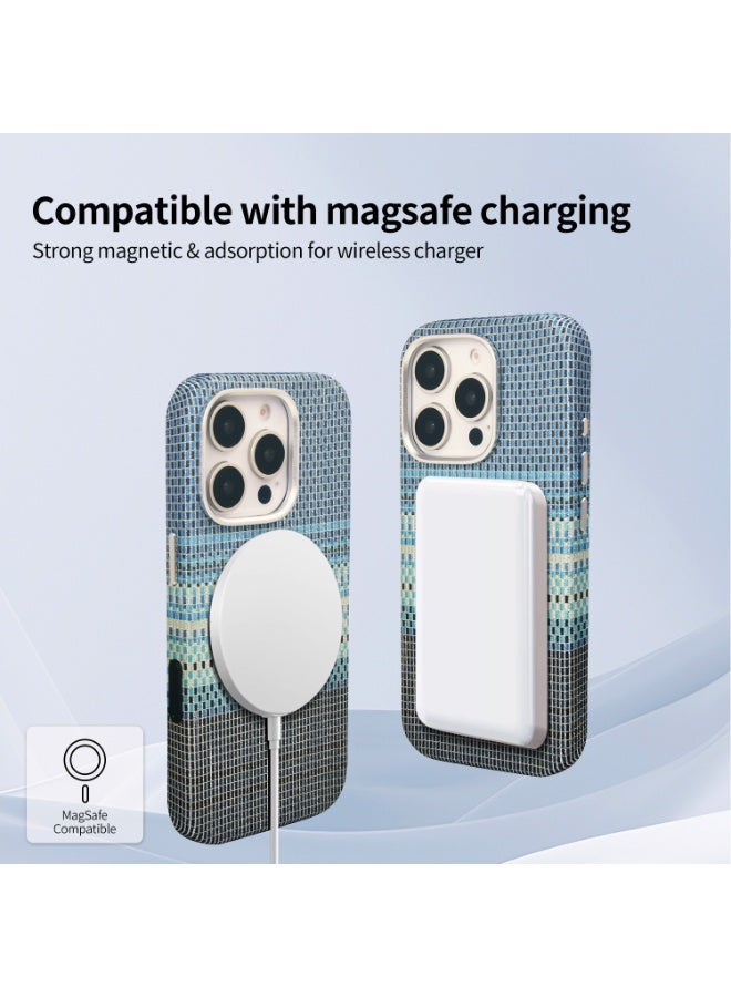 iPhone 16 Pro Max case, luxurious and stylish silk texture, magnetic TPU shockproof protective case, compatible with MagSafe (Ocean Silver). - Image 4