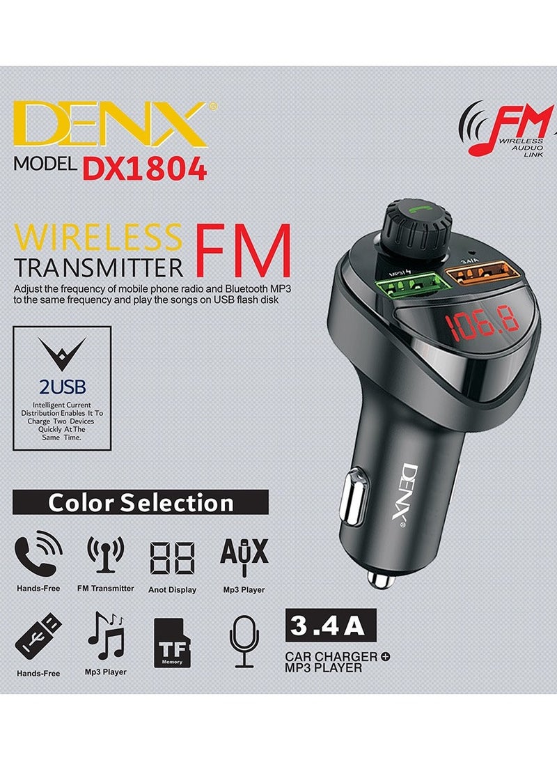 Denx Car Fm Transmitter Bluetooth Music Player For Car Handsfree Call Car Charger Dual Usb Port Charger Compatibl With Most Smartphones  - Image 5