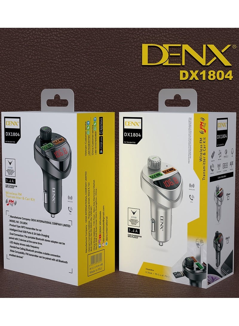 Denx Car Fm Transmitter Bluetooth Music Player For Car Handsfree Call Car Charger Dual Usb Port Charger Compatibl With Most Smartphones  - Image 3