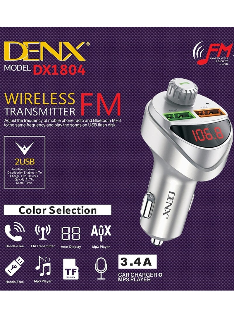 Denx Car Fm Transmitter Bluetooth Music Player For Car Handsfree Call Car Charger Dual Usb Port Charger Compatibl With Most Smartphones  - Image 4
