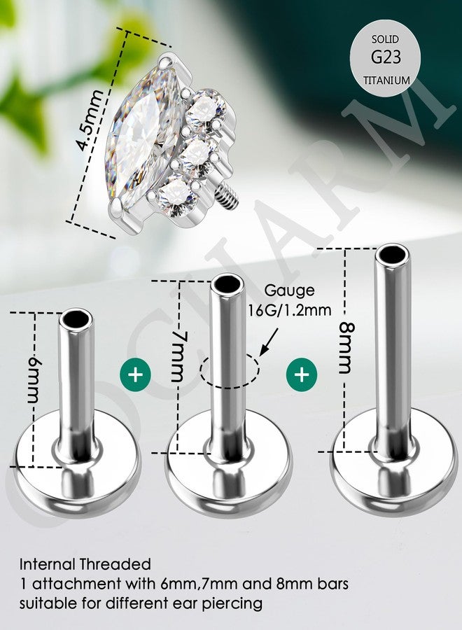 COCHARM 16G Titanium Flat Back Helix Earring Stud, Cute 6mm 7mm 8mm Helix Tragus Cartilage Piercing Jewelry, Surgical Steel Conch Lip Labret Jewelry - Image 3