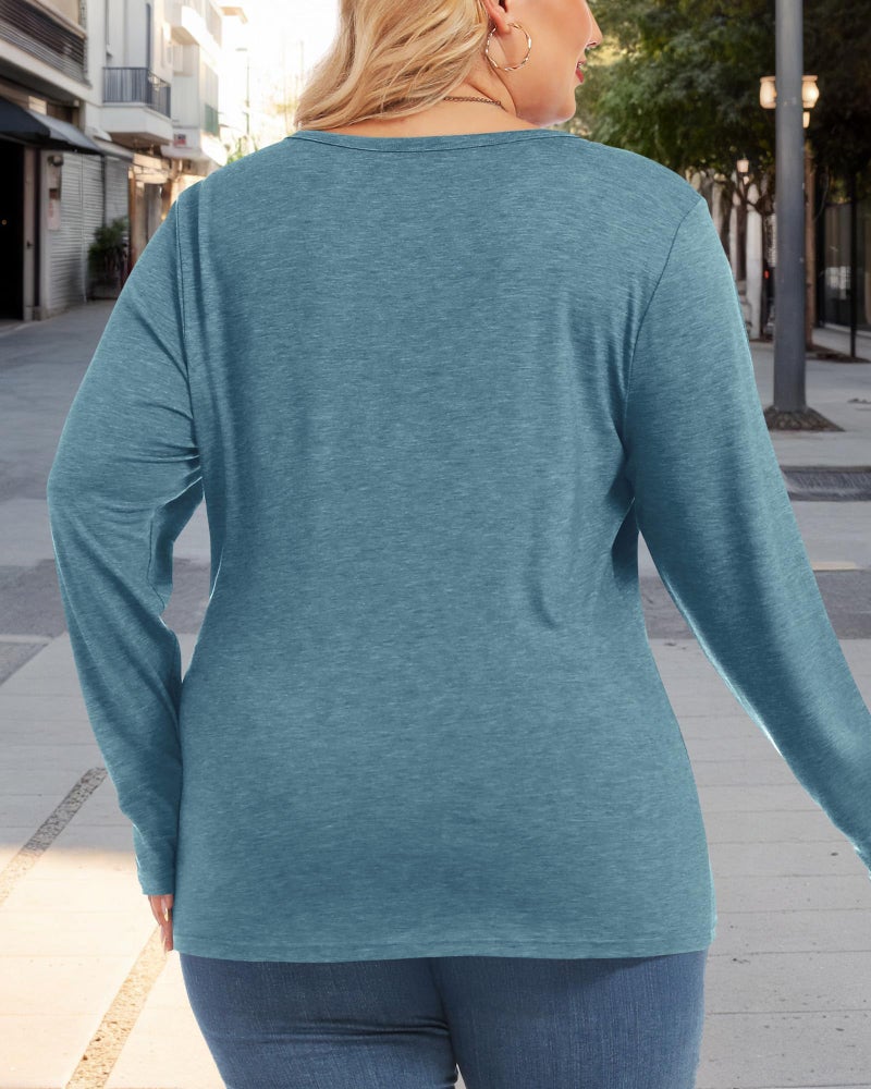 JOELLYUS Womens Plus Size Tops Basic Long Sleeve Shirts Crew Neck T Shirt Fall Outfits Loose Fit Casual Blouses (Blue Green, 4XL) - Image 4